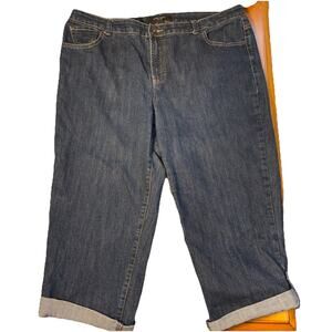 Nine West Womens Plus Size 20W Denim Rolled Cuff CAPRI Stretch High Rise